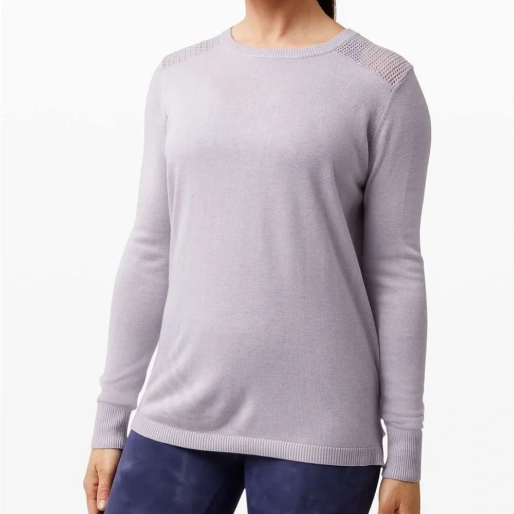 Lululemon Back to Balance Long Sleeve Cashlu Iced Iris Open Back Sweater